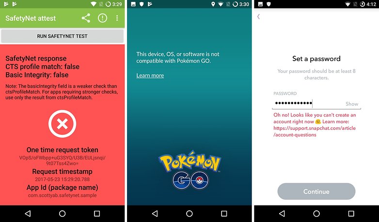 safetynet pokemon go snapchat blocked