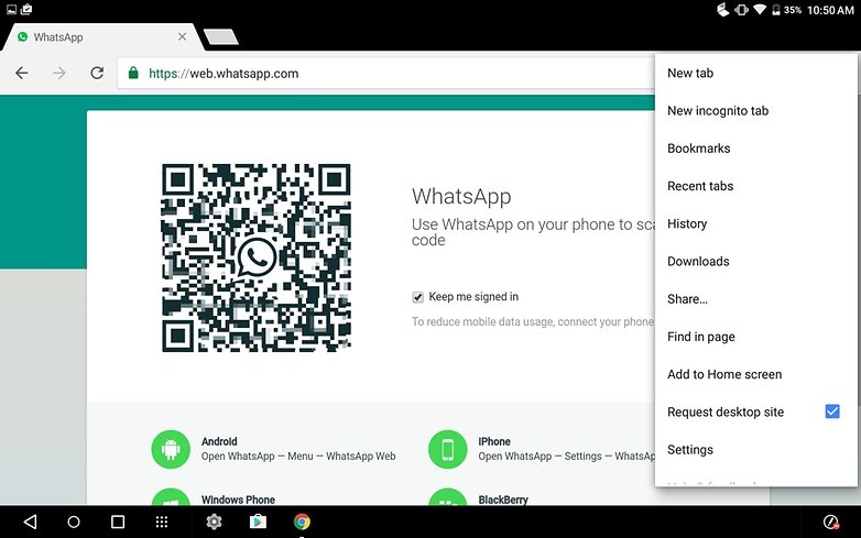 whatsapp web on mobile tablet