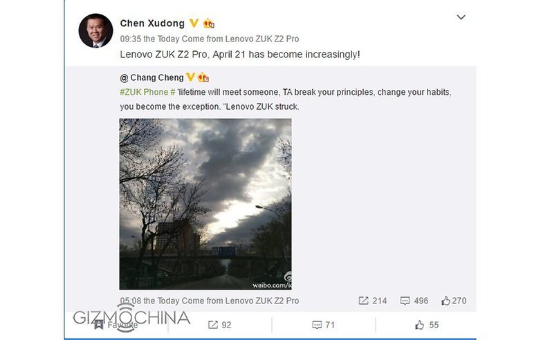 zuk z2 pro launch april 21 weibo