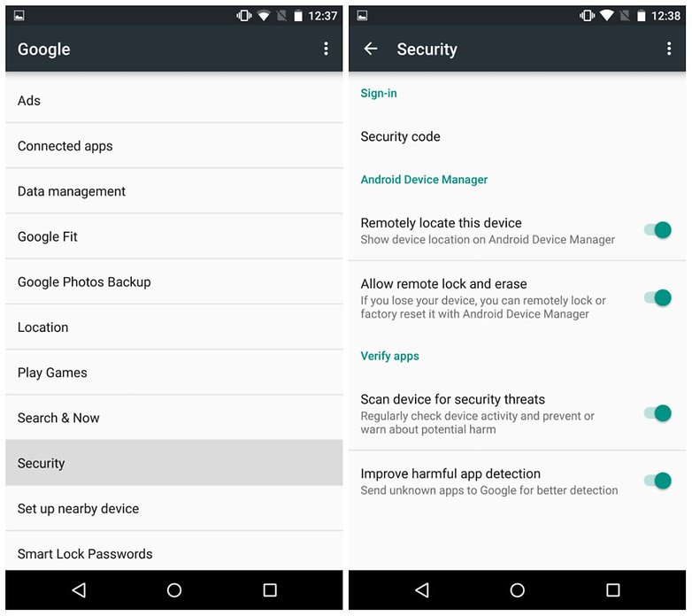 androidpit security features screenshot