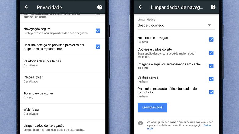 privacidade google chrome dados