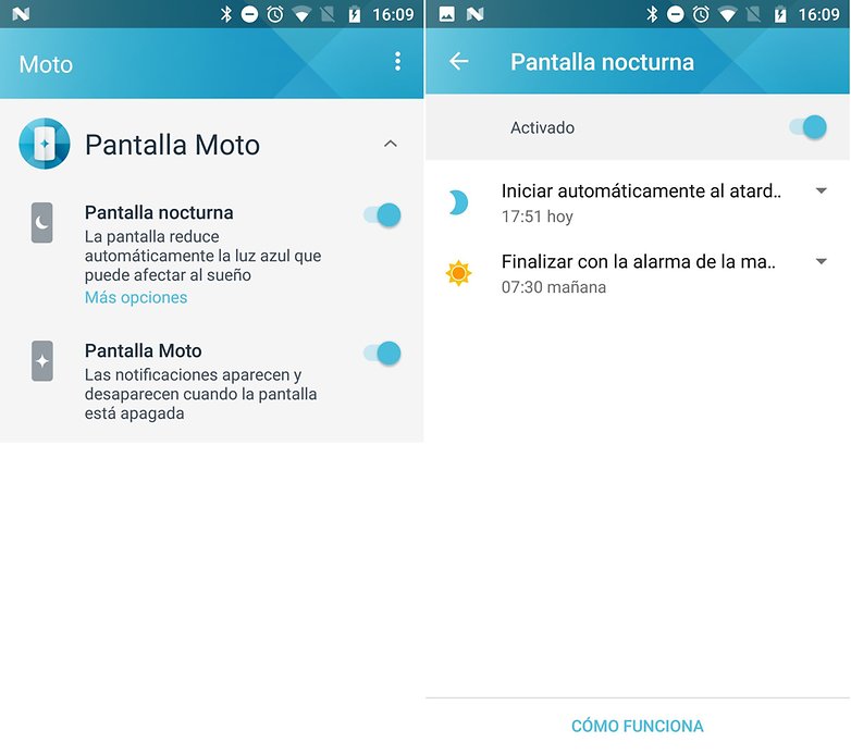 AndroidPIT Moto pantalla nocturna