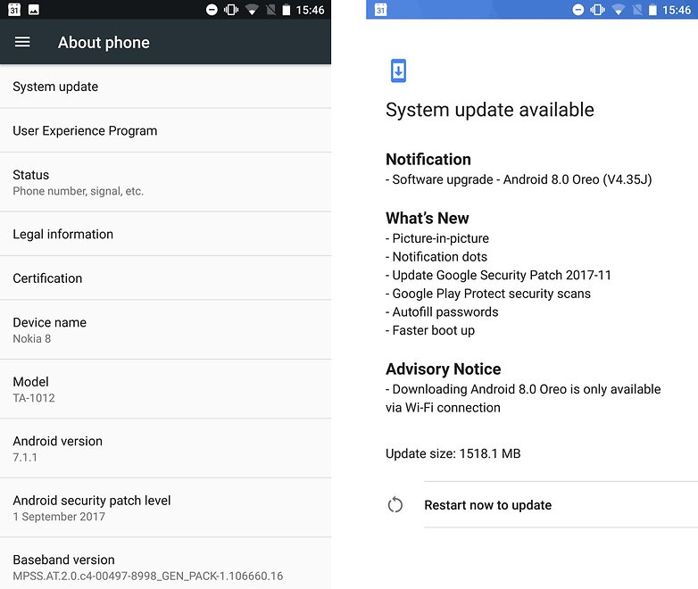 AndroidPIT Nokia 8 Android 8 0 update