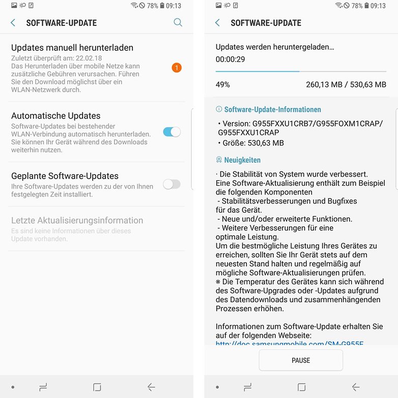 Software Update Android Oreo Galaxy s8