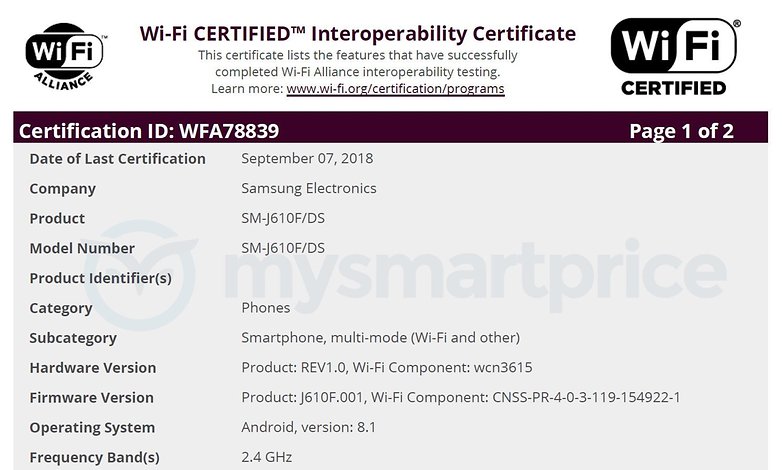 Galaxy J6 Prime Wi Fi Certification