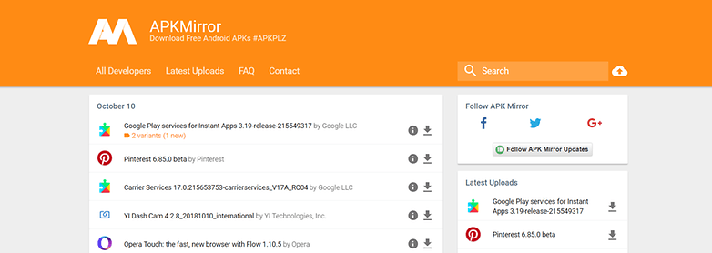 APK Mirror website screenshot