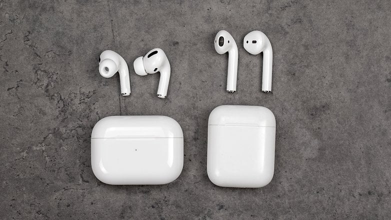 The Apple AirPods Pro side by side with the Apple AirPods - cases included