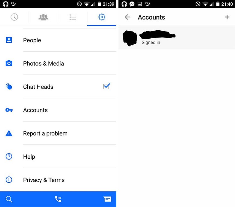 Android Messenger comptes