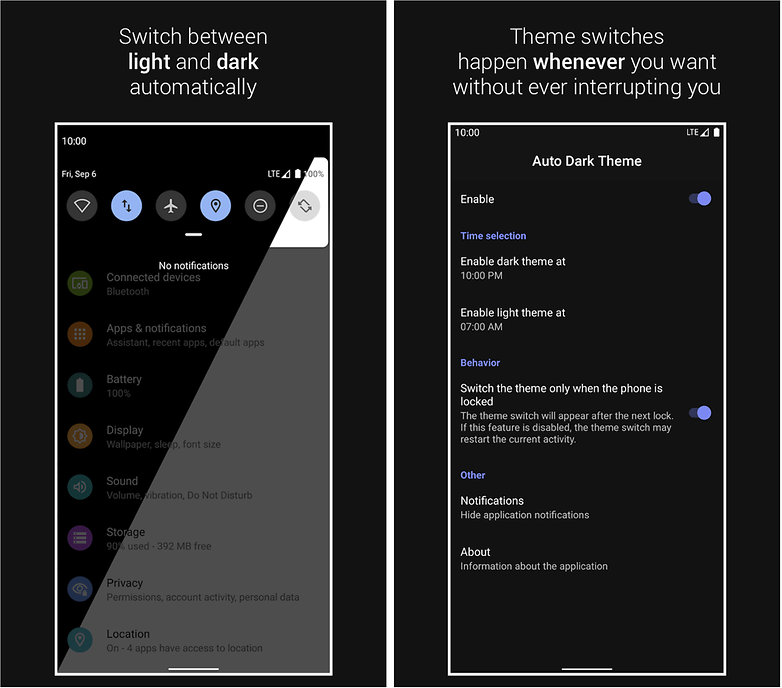 automatic dark theme android 10