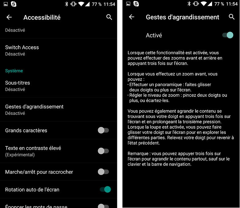 gestes agrandissement android