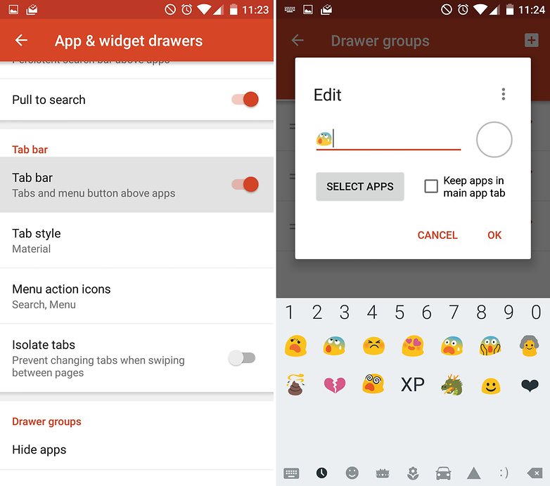 Petua dan helah pelancar AndroidPIT nova tab laci apl emoji
