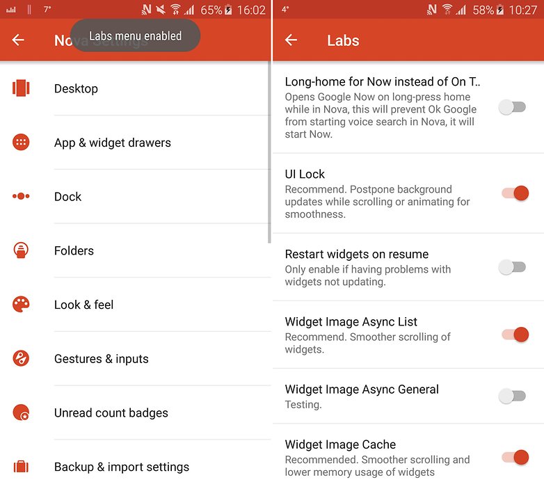 Menu makmal petua dan kiat pelancar AndroidPIT nova