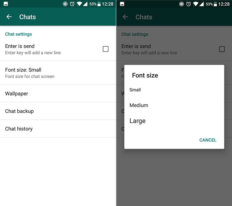 font size whatsapp