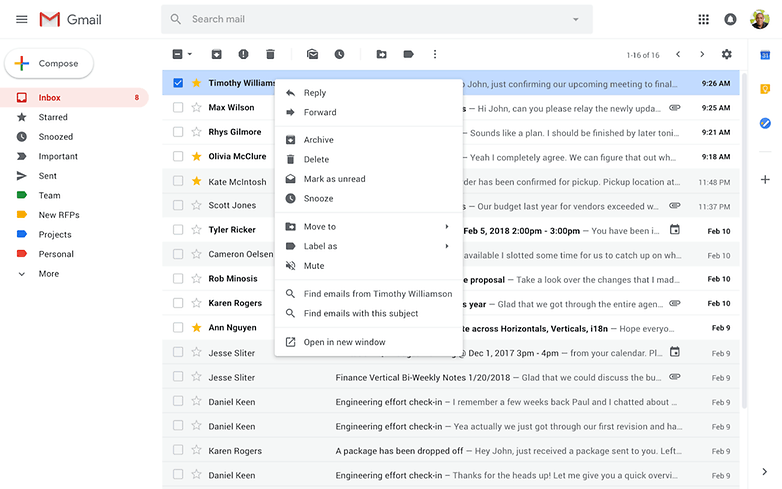 gmail new right click menu 3
