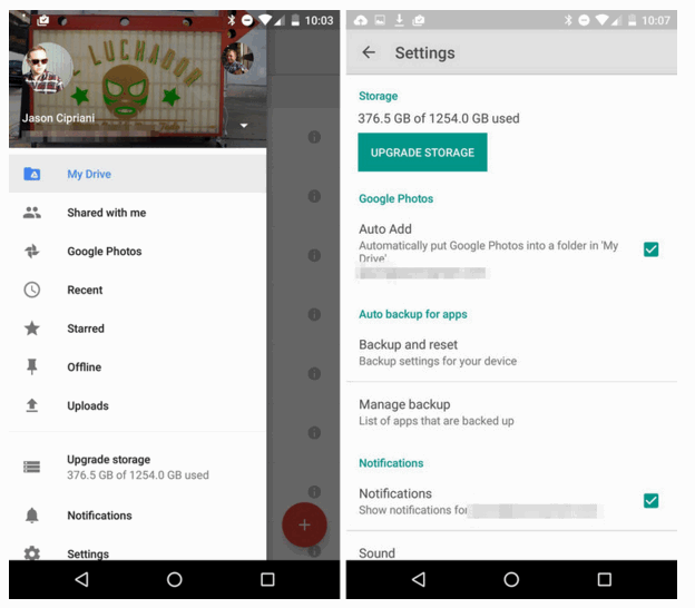 gogle drive menu