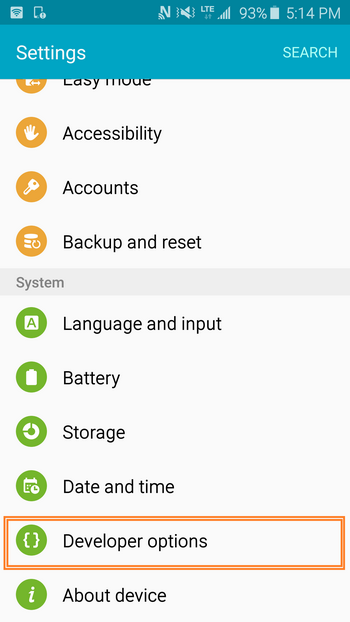 samsung devoptions options