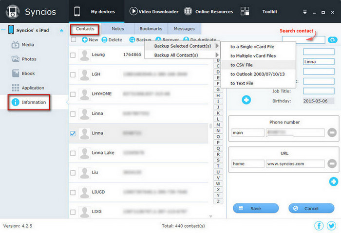 backup contacts