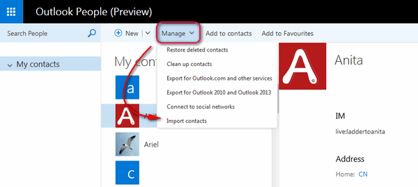 import contact to outlook