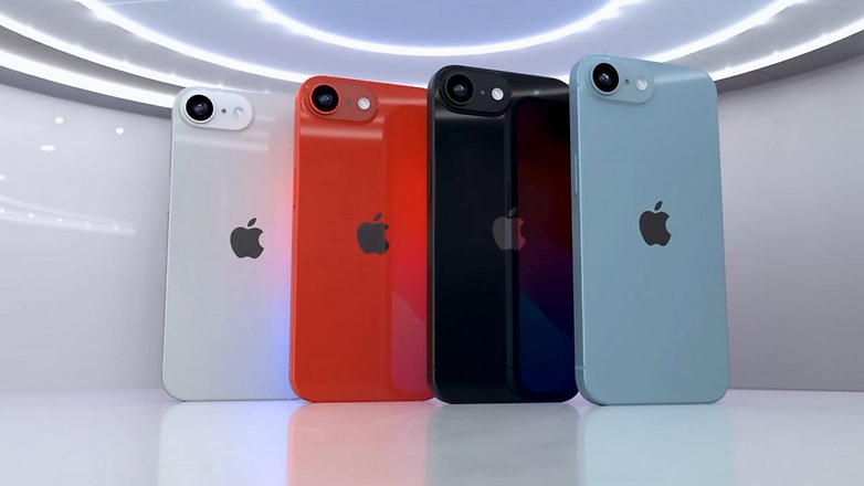 Render image of the Apple iPhone SE 4 in 4 colors