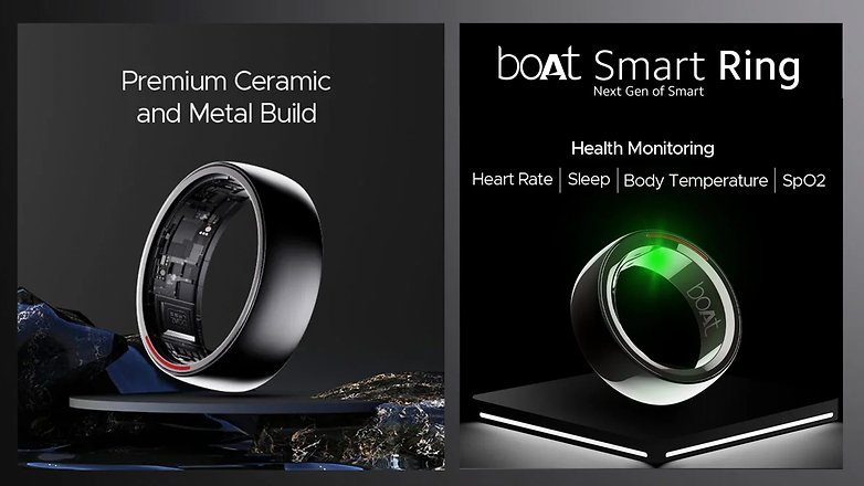 Press images of the boAt Smart Ring highlighting its main features