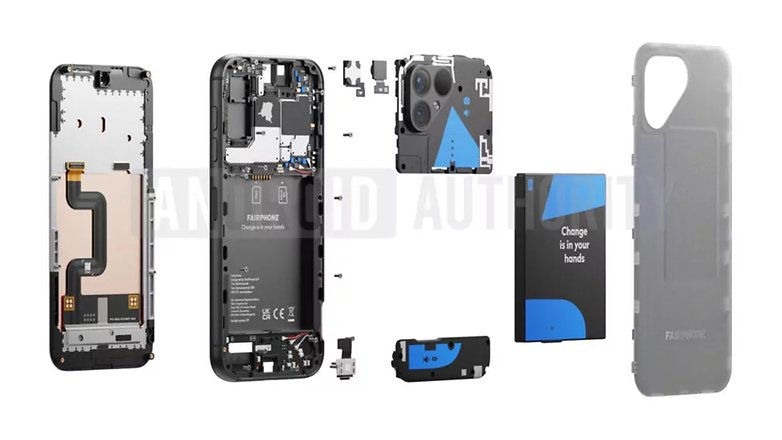 Fairphone 5 leaked image showing an exploded view.