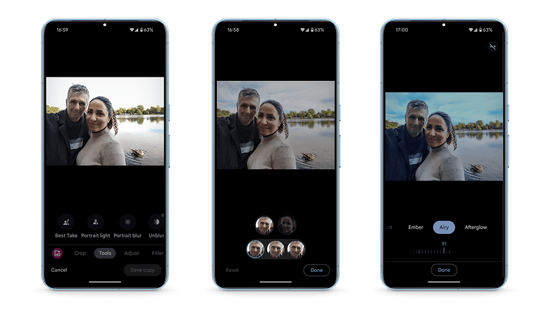 Google Pixel 8 Pro screenshots displaying the Best Take feature for face swapping