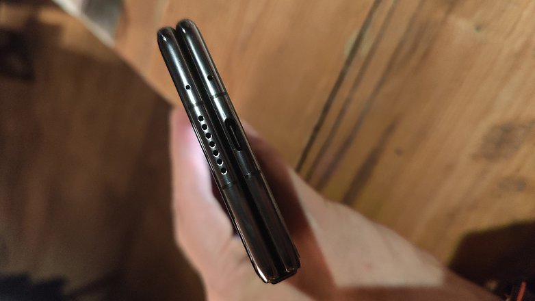 Huawei Mate X3 bottom side showing the USB-C port and a speaker grill