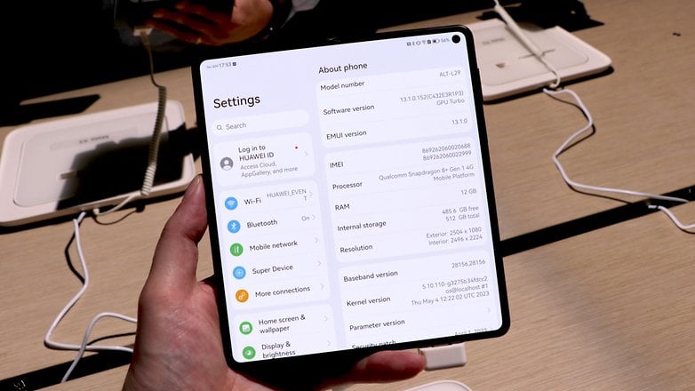 Huawei Mate X3's "About phone" section displayed with the screen opened
