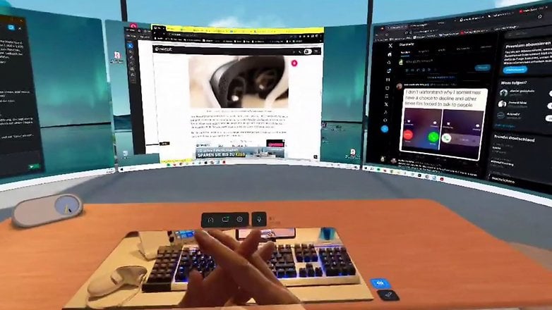 Capture d'écran montrant un espace de travail virtuel en réalité augmentée sur le Meta Quest 3