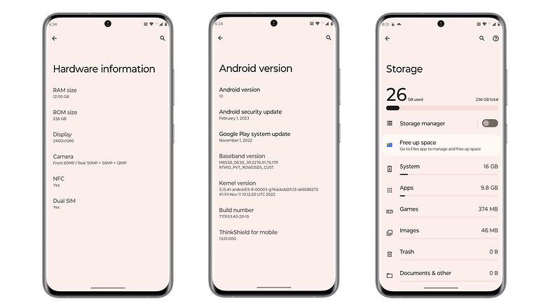 Motorola Edge+ (2023) system software screens