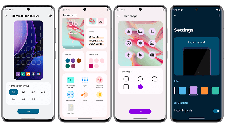 Motorola Edge (2023) screenshots showing visual customization settings