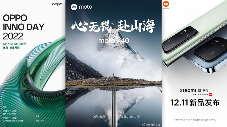 Wir sehen 3 Event-Poster von Motorola, Oppo und Xiaomi