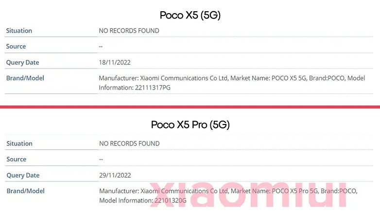 Datenbankeintrag des Poco X5 und X5 Pro.