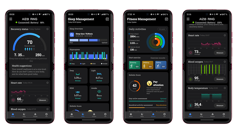 Screenshoots der Aizo-Ring-App