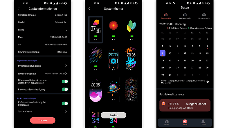 Screenshots der Oclean-Care-App für Android oder Apple iOS.