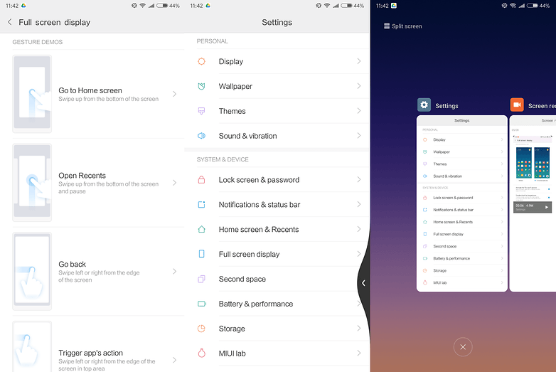 MIUI gestures