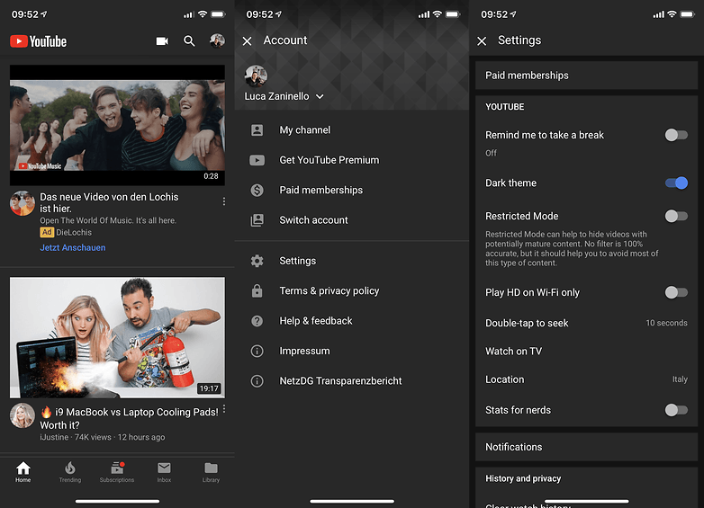 youtube dark mode ios