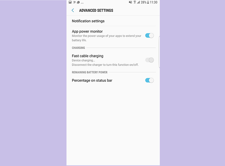 S7 Advanced Battery Settings