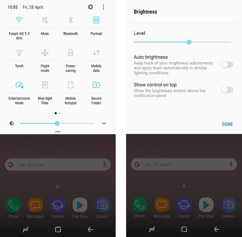 Samsung Galaxy S8 Auto Brightness