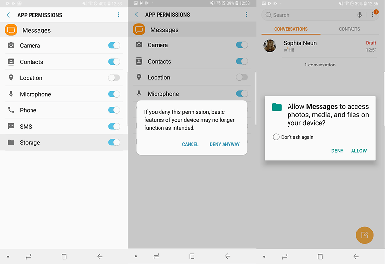 samsung messages deny permissions