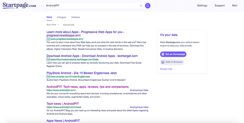 startpage search results