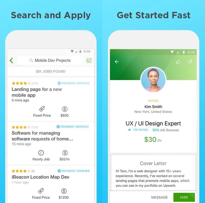 tangkapan skrin aplikasi upwork