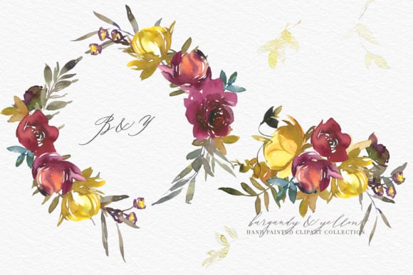 Burgundy Yellow Watercolor Fall Clipart Graphics 4707116 1 1 580x387