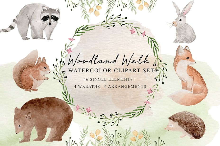 Free Woodland Walk Watercolor Clipart Set