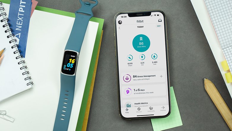 Fitbit Charge 5 AMOLED Bracelet connecté Bleu, Acier inoxydable