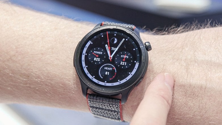 Amazfit GTR 4 smartwatch in a person's wrist