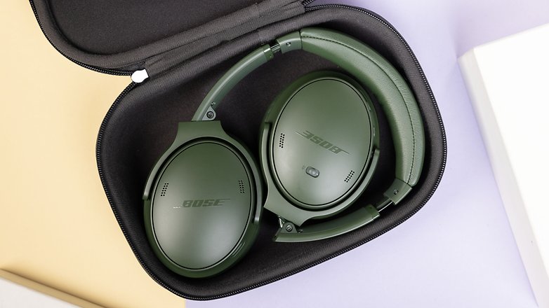 Bose Quiet Comfort Headphones folded inside the carrying case