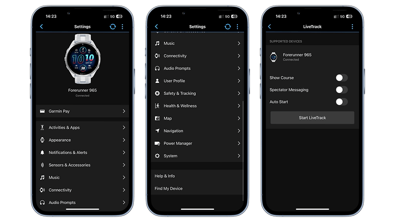 Garmin Forerunner 965 mobile app screenshots