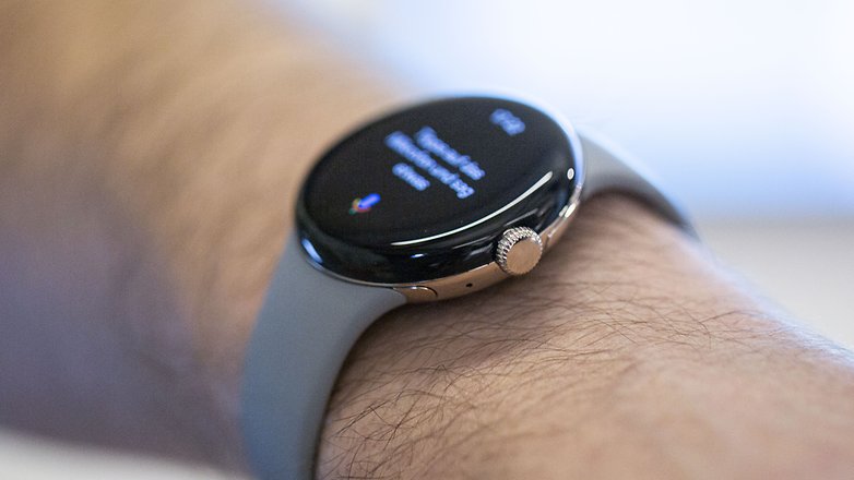 On the right side of the Google Pixel Watch sit the digital crown and a back button. Google Pixel Watch