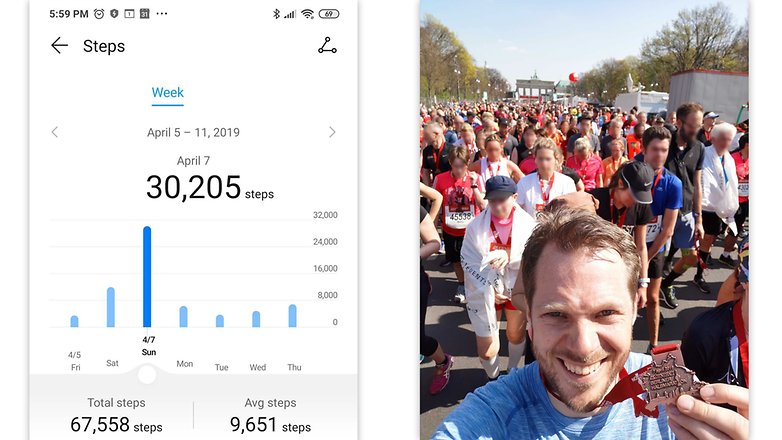 Halbmarathon in Berlin, Zieleinlauf und Schrittzähler-App